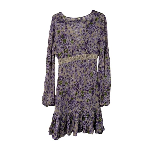 Twinset Simona Barbieri Purple Floral Chiffon Sheer Long Sleeve Vneck Dress XS - Picture 7 of 9